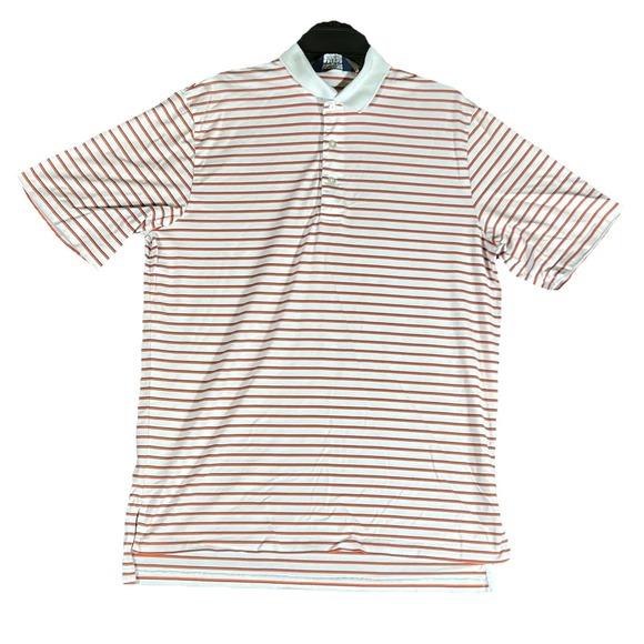 VINTAGE Polo Golf Ralph Lauren Shirt Mens Large Orange White Striped Pima Cotton - Picture 1 of 7